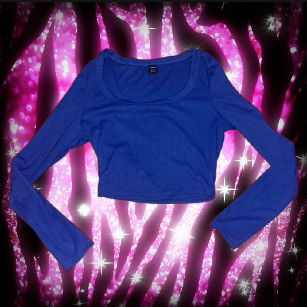 royal blue square neck long sleeve crop top 🎀